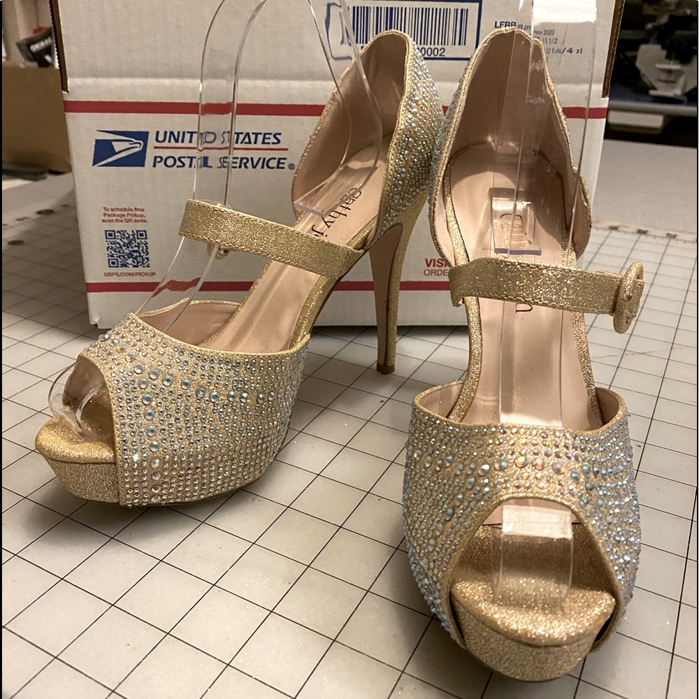 Cathy Jean Rhinestone Studded Heels - Size 9
